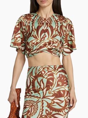 Misa Los Angeles Roni Paisley Satin Crop Top🤎